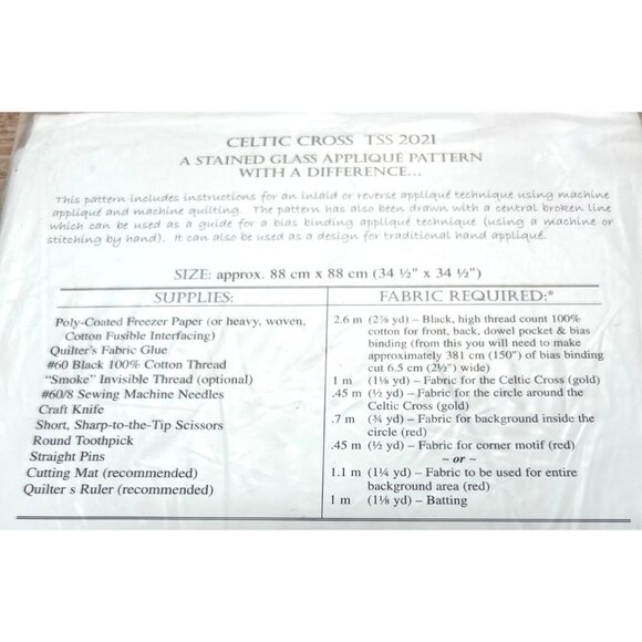 Quilt Celtic Cross Stained Glass Applique Pattern TSS 2021 By Three Swans - Picture 3 of 3